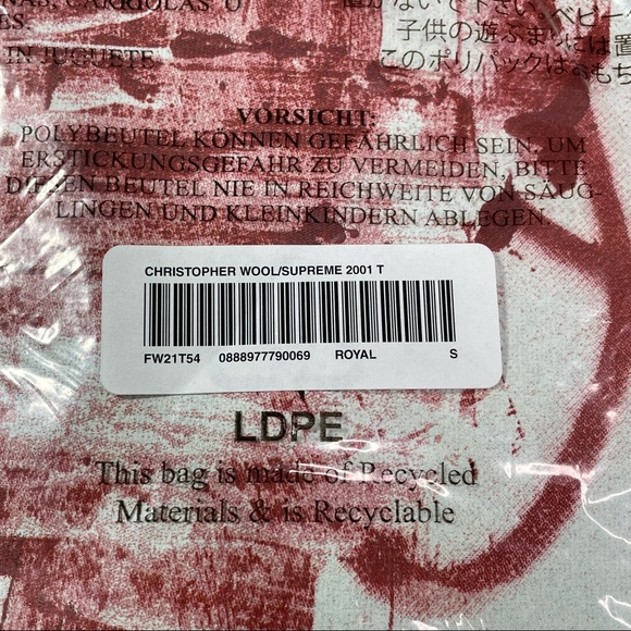 Supreme Christopher Wool Art Print 2001 Tee Shirt in Royal Blue Mens Small - Picture 5 of 7